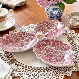 J. Godinger Chintz Paisley Floral Leaf-Shaped 3 Compartment Serveware 12”in